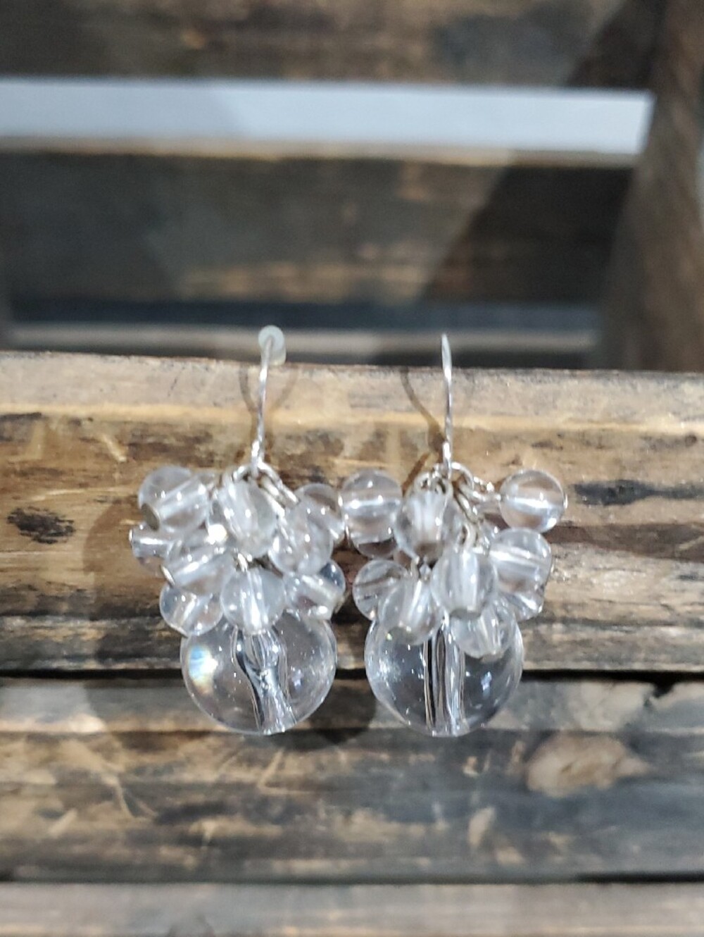 Clear Glass Cluster Drop Earrings - Women Jewelry - Picture 3 of 10